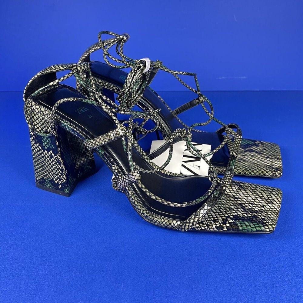 NWT Zara High Block Heels Snakeskin Wrap Around Sandals Women's 10 - Picture 7 of 10